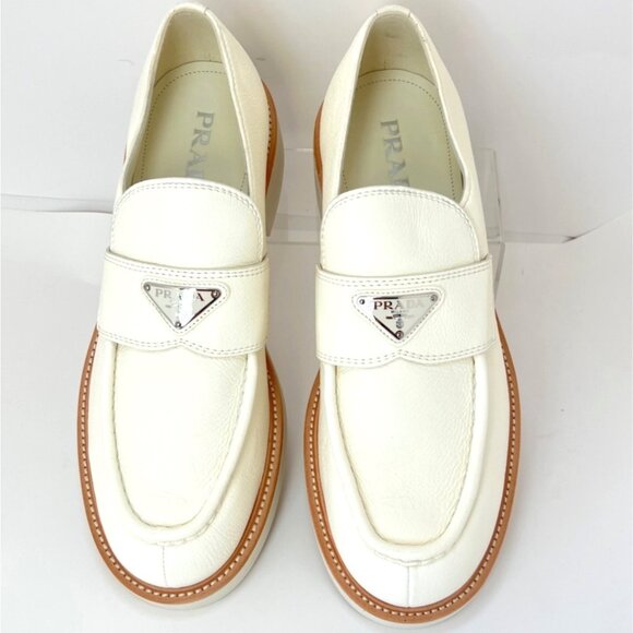 Prada Men Loafers Ivory Leather Moccasins Size 9.5 - Picture 1 of 15